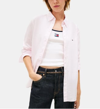 Chemise droite signature à rayures - Tommy Hilfiger - Rose et blanc