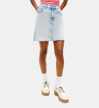 Jupe courte droite denim bleached - Tommy Hilfiger - Bleu clair