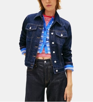 Veste courte droite coton denim stretch - Tommy Hilfiger - Bleu foncé
