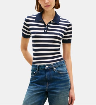 Polo droit à rayures - Tommy Hilfiger - Bleu et blanc