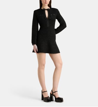 Robe courte évasée sequins et perles - Self Portrait - Black