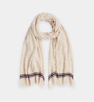 Echarpe signature en coton mélangé - Tommy Hilfiger - Crème
