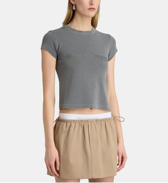 T-shirt Baby signature strass en coton - Alexander Wang - Gris délavé