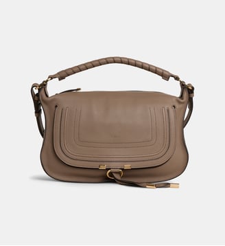 Sac à main porté épaule Marcie en cuir lisse - Chloé - Deep taupe