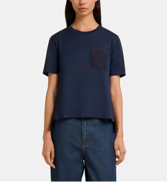 T-shirt droit signature en coton - Marni - Bleu marine