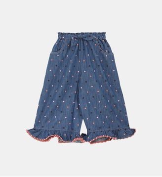 Pantalon large en coton denim à pois - Zimmermann - Bleu denim