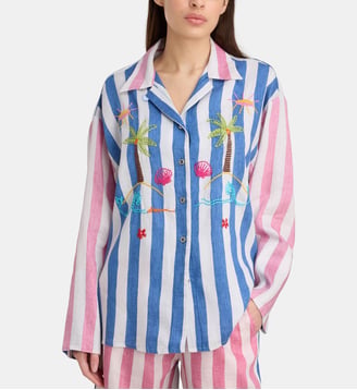 Chemise longue Gardenia broderies coton - Susanna Blu - Bleu et rose