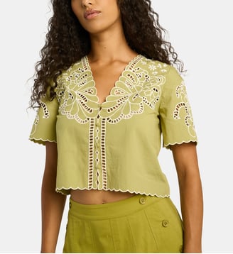 Top Theo droit motif ajouré - Petite Mendigote - Vert