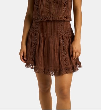 Jupe courte et fluide Jacqueline motifs ajourées - Petite Mendigote - Brown