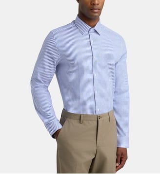 Chemise ajustée MSRTEN rayures sans repassage coton bio - Galeries Lafayette - Bleu