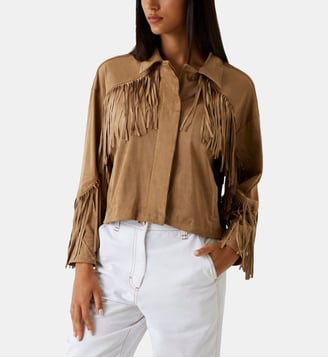 Veste droite à franges - Guess - Camel