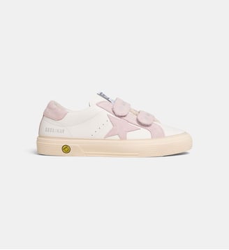 Baskets basses May School cuir effet usé - Golden Goose - Blanc et rose