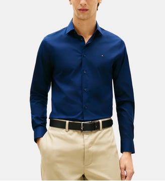 Chemise slim col classique signature - Tommy Hilfiger - Bleu marine