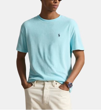 T-shirt ajusté en coton éponge  - Polo Ralph Lauren - Bleu cyan