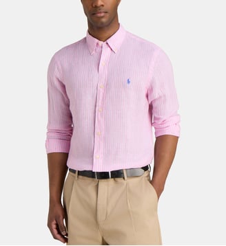 Chemise droite rayée signature en lin - Polo Ralph Lauren - Rose et blanc