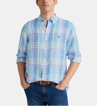 Chemise droite à carreaux en lin signature - Polo Ralph Lauren - Bleu et vert