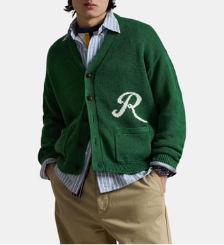 Cardigan droit en lin mélangé col v imprimé - Polo Ralph Lauren - Vert