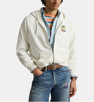 Sweat à capuche droit éponge brodé fermeture à glissière - Polo Ralph Lauren - Écru