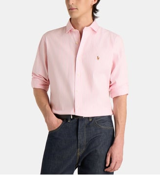 Chemise Oxford droite rayée stretch signature - Polo Ralph Lauren - Rose et blanc
