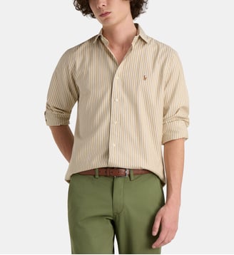 Chemise Oxford droite rayée stretch signature - Polo Ralph Lauren - Beige et blanc