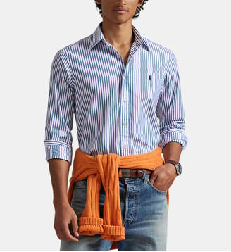 Chemise droite à rayures en coton signature - Polo Ralph Lauren - Blanc et bleu