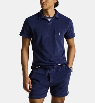 Polo ajusté tissu éponge en coton signature - Polo Ralph Lauren - Bleu marine