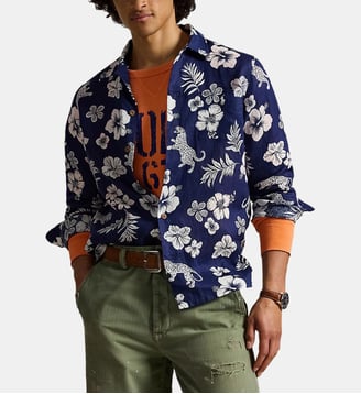 Chemise safari tropicale classique lin - Polo Ralph Lauren - Bleu et blanc