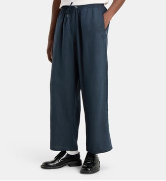Pantalon large taille élastiquée en lin - Arte - Navy