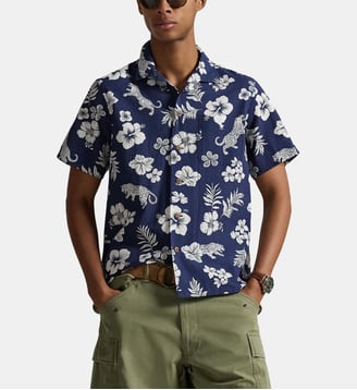 Chemisette ajustée en coton motif animalier et fleuri - Polo Ralph Lauren - Bleu marine et blanc