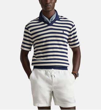 Polo Mc Eponge rayé et ajusté signature - Polo Ralph Lauren - Bleu et blanc