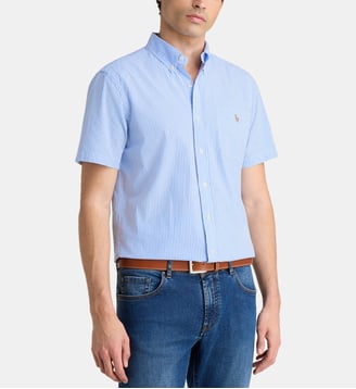 Chemisette rayée signature en coton seersucker - Polo Ralph Lauren - Bleu et blanc
