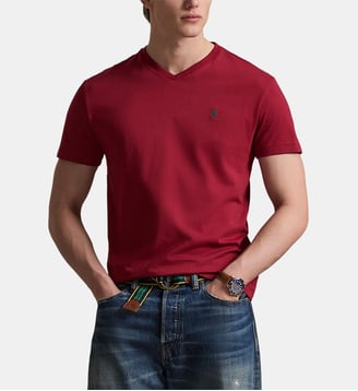 T-shirt ajusté uni en coton imprimé signature - Polo Ralph Lauren - Rouge