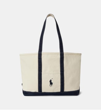 Tote bag en coton signature - Polo Ralph Lauren - Blanc et bleu