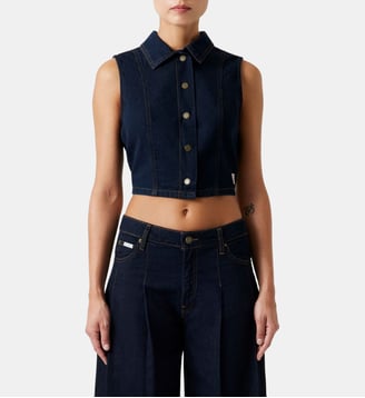 Gilet droit court sans manches denim - Guess Jeans - Bleu foncé