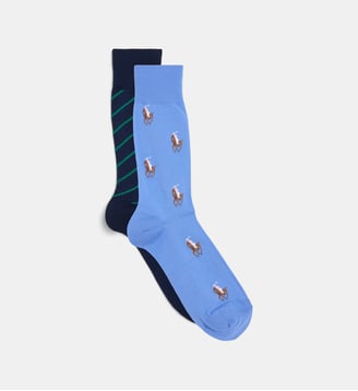 Lot de 2 paires de chaussettes hautes pony  - Polo Ralph Lauren - Bleu clair et bleu foncé