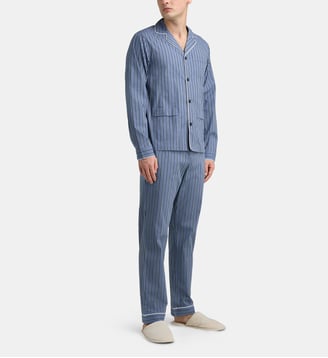 Pyjama long Demo rayures popeline coton bio - Galeries Lafayette - Bleu