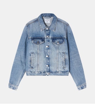 Blouson droit en denim de coton - Emporio Armani - Bleu denim clair