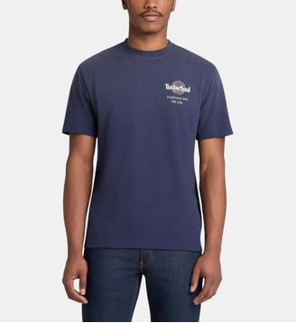 T-shirt droit coton délavé signature - Timberland - Bleu marine