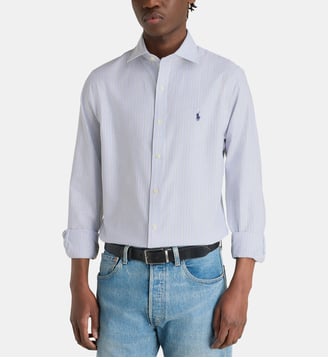 Chemise droite signature en coton piqué - Polo Ralph Lauren - Bleu clair