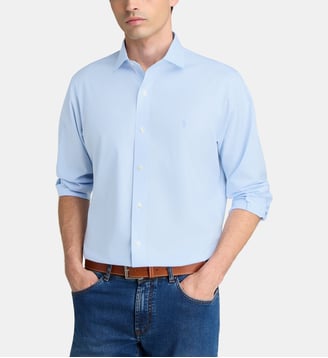 Chemise ajustée signature stretch à carreaux vichy en coton - Polo Ralph Lauren - Bleu clair et blanc
