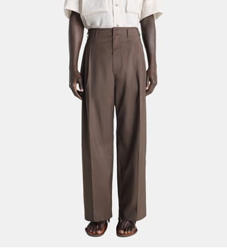 Pantalon droit plissé en laine et soie - Lemaire - Moka