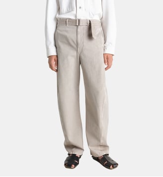 Pantalon Twisted droit ceinture en coton - Lemaire - Beige gris