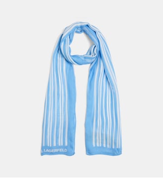 Foulard rayé signature en modal et soie - Karl Lagerfeld - Bleu ciel