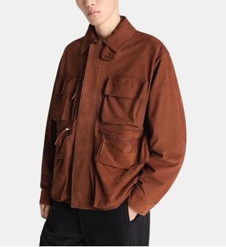 Veste reporter droite en cuir nubuck - Lemaire - Camel