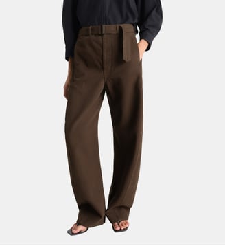Pantalon Twisted ceinturé en coton - Lemaire - Cacao