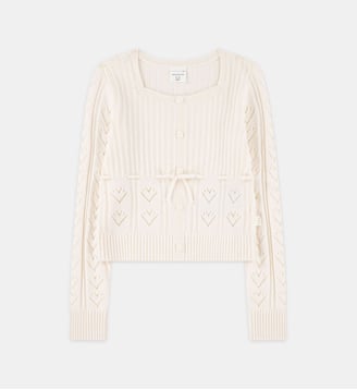 Pull droit maille à motif cœur crochet - Abercrombie Kids - Blanc