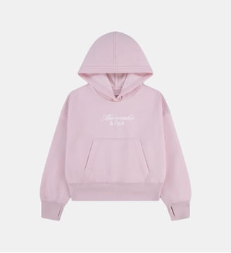 Hoodie droit coton mélangé signature - Abercrombie Kids - Chalk pink