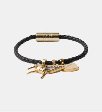 Bracelet en cuir nappa tressé - Prada - Noir