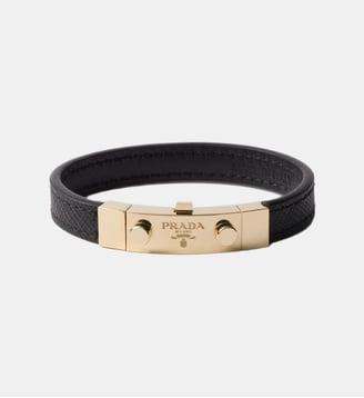 Bracelet en cuir Saffiano signature - Prada - Noir