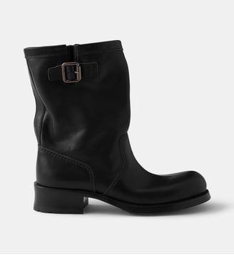 Bottes mi-mollet en cuir boucle signature - Prada - Noir
